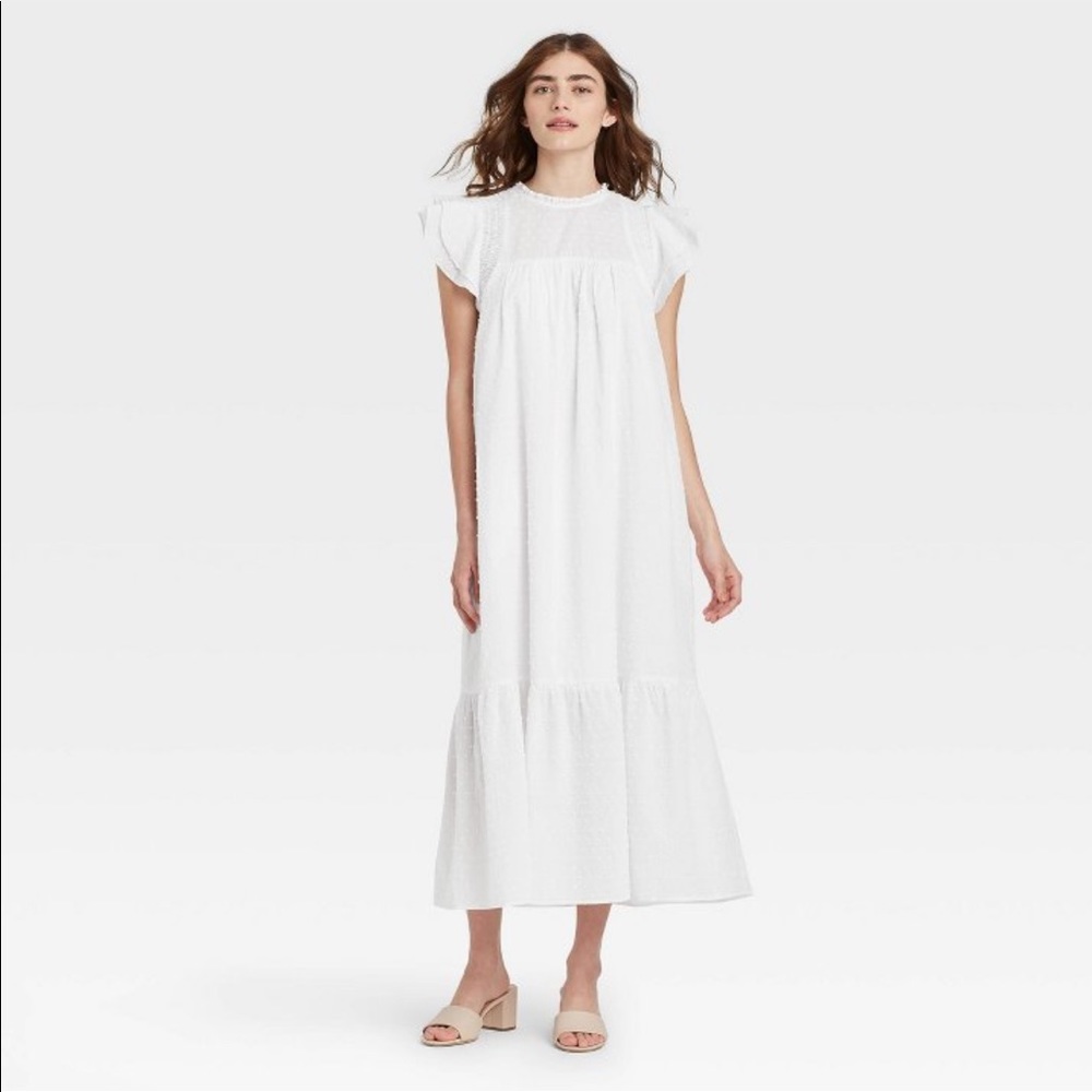 Who What Wear Ruffle Short Sleeve Dress White XS